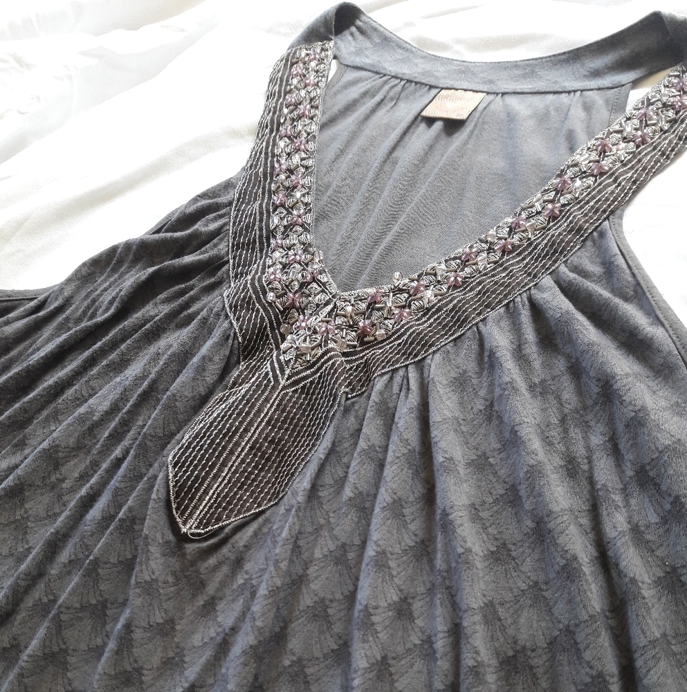 Grey Beaded Tank Top